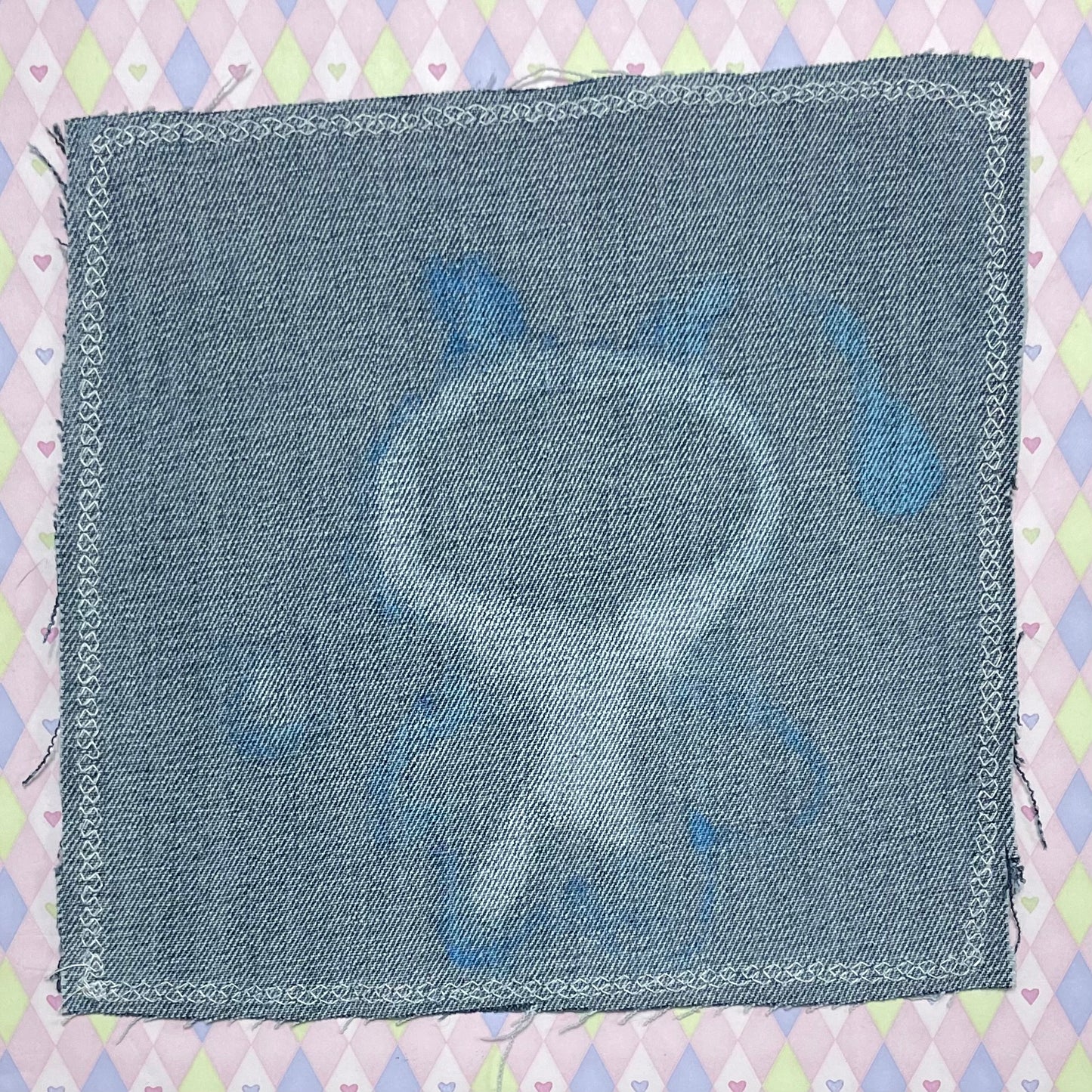 blue spiral bunny kawaii airbrushed denim jumbo fabric patch!