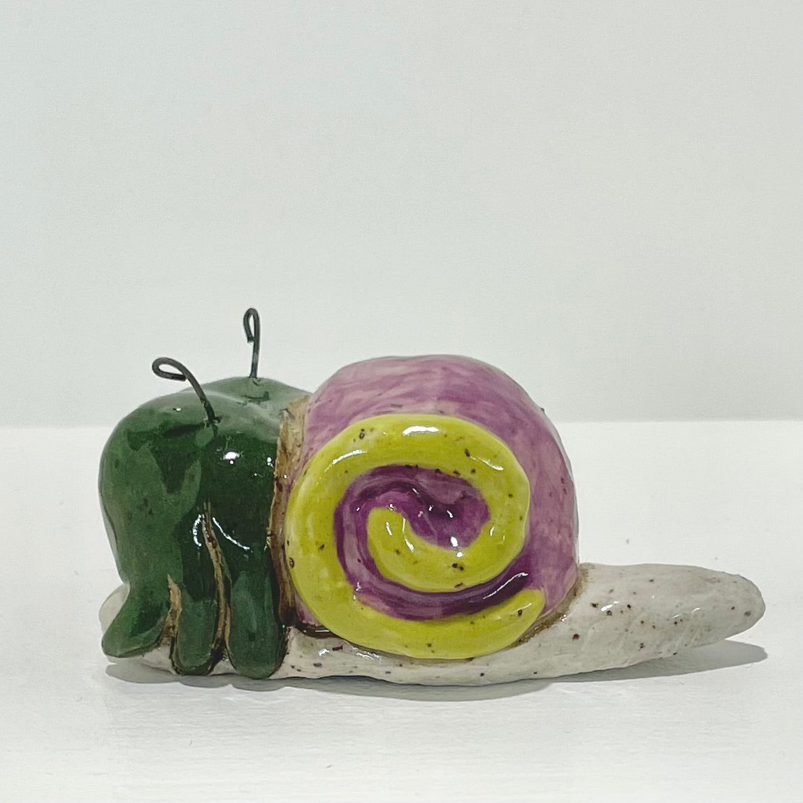 purple green snailgirl handmade ceramic stoneware figure!
