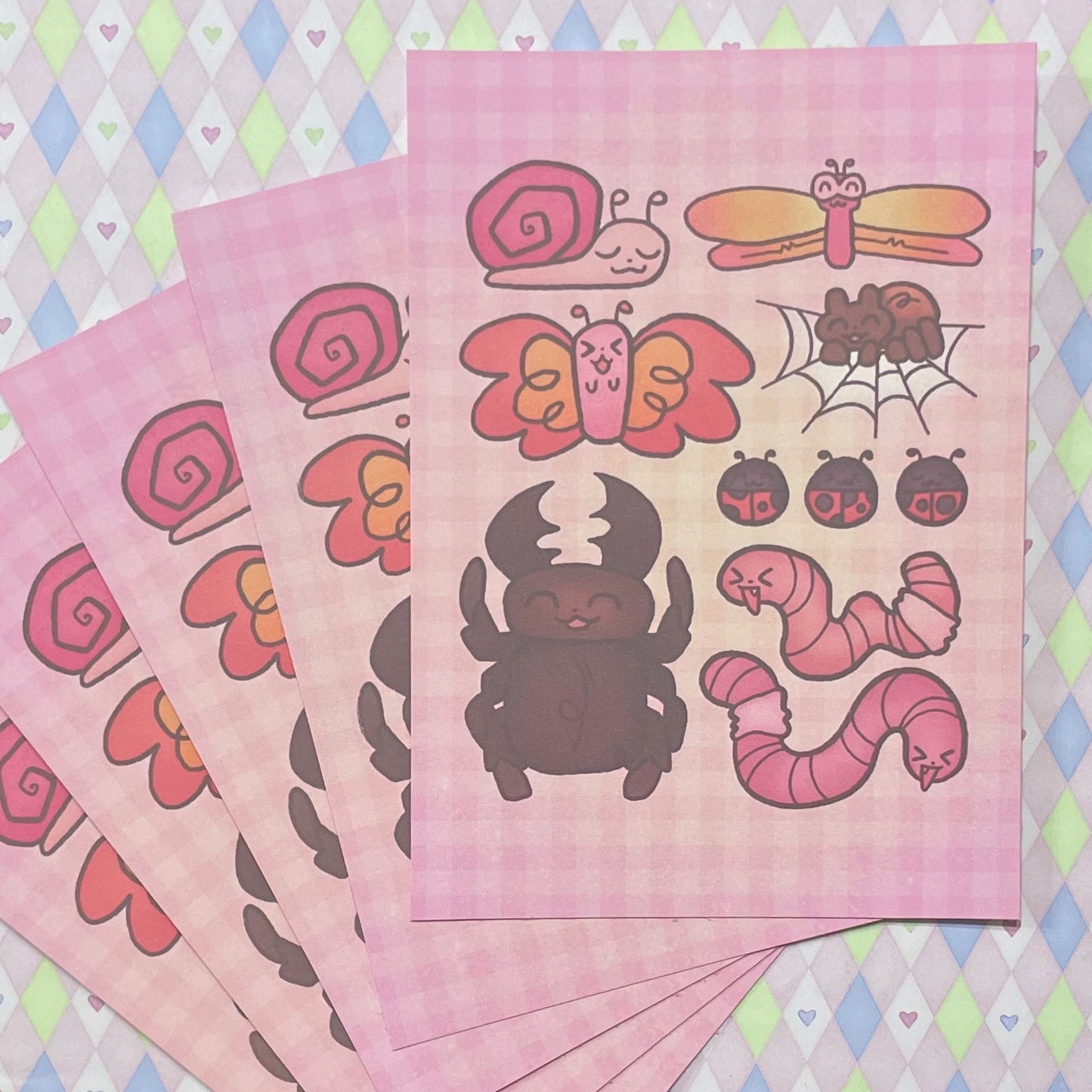 pink bugs kawaii cardstock mini print! (5"x7")
