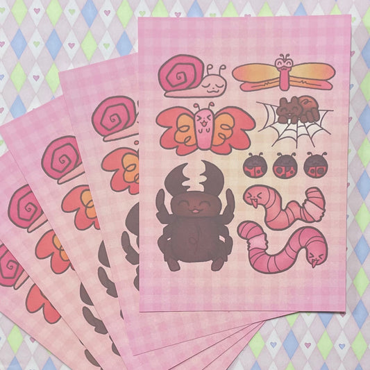pink bugs kawaii cardstock mini print! (5"x7")