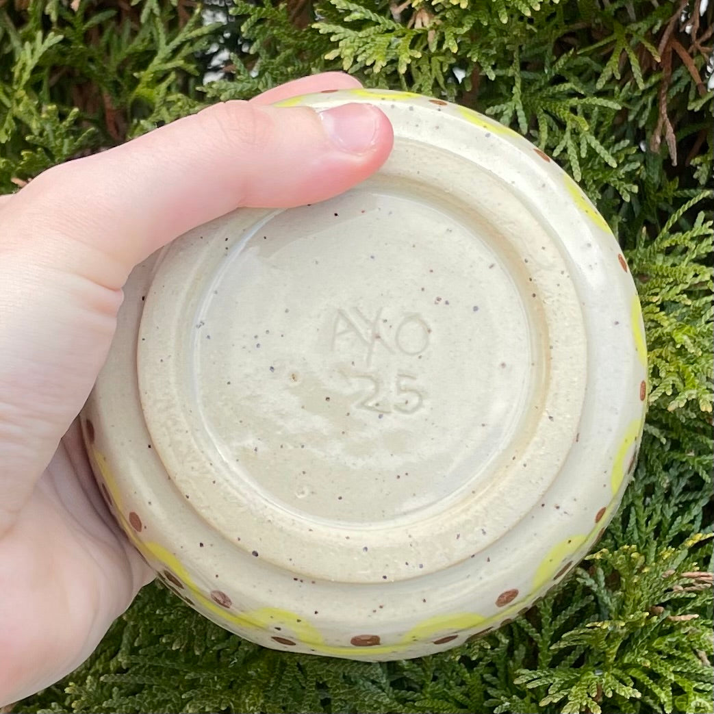 yellow monkey wheel thrown ceramic stoneware ashtray!