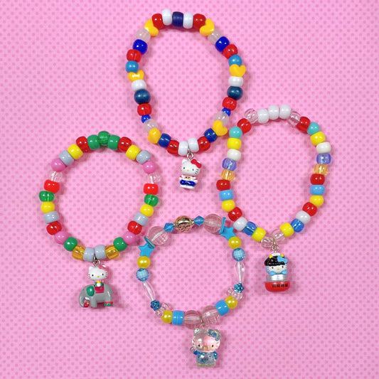 kawaii kitty 4 piece handmade kandi bracelet set!