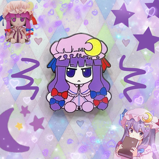 touhou fumofumo patchouli knowledge anime silver glitter enamel pin! (1.5")