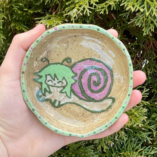 purple green snailgirl handmade ceramic stoneware bowl!