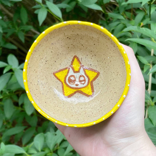 starcat white brown yellow kawaii stoneware ceramic bowl!
