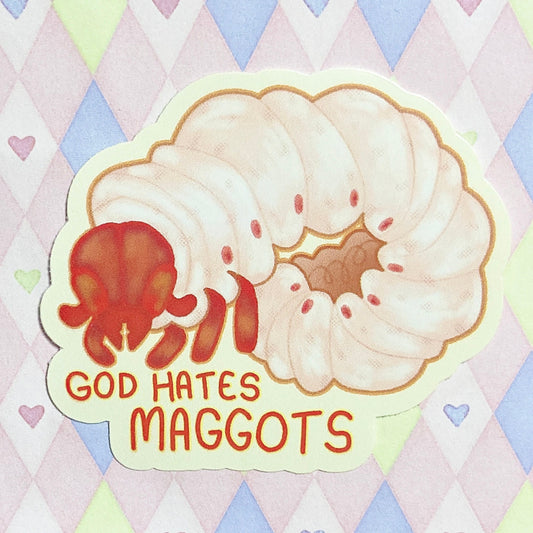 god hates maggots funny vinyl sticker! (3")