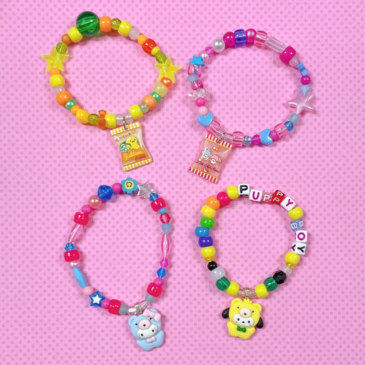 kawaii 4 piece handmade kandi bracelet set!