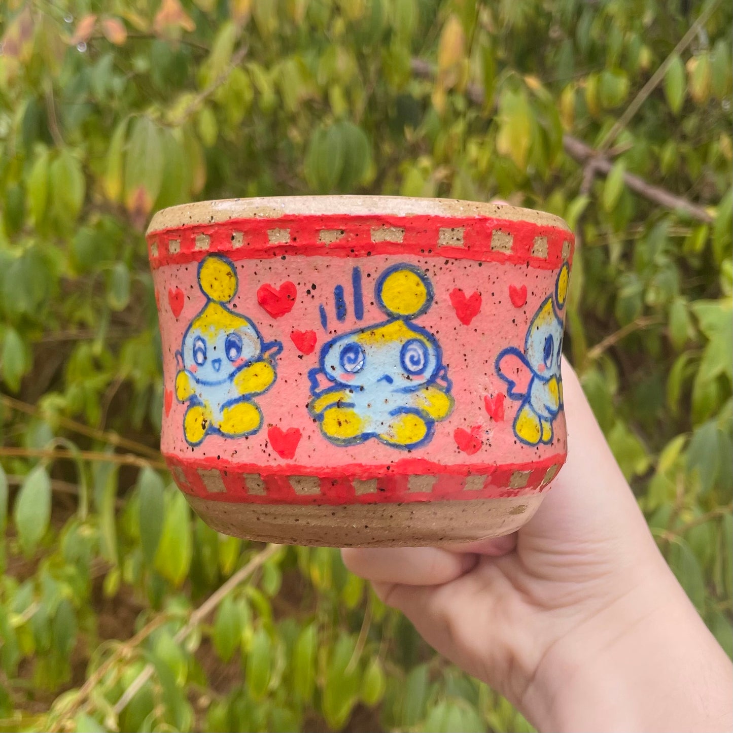chao pink yellow blue cute handmade ceramic stoneware mug!