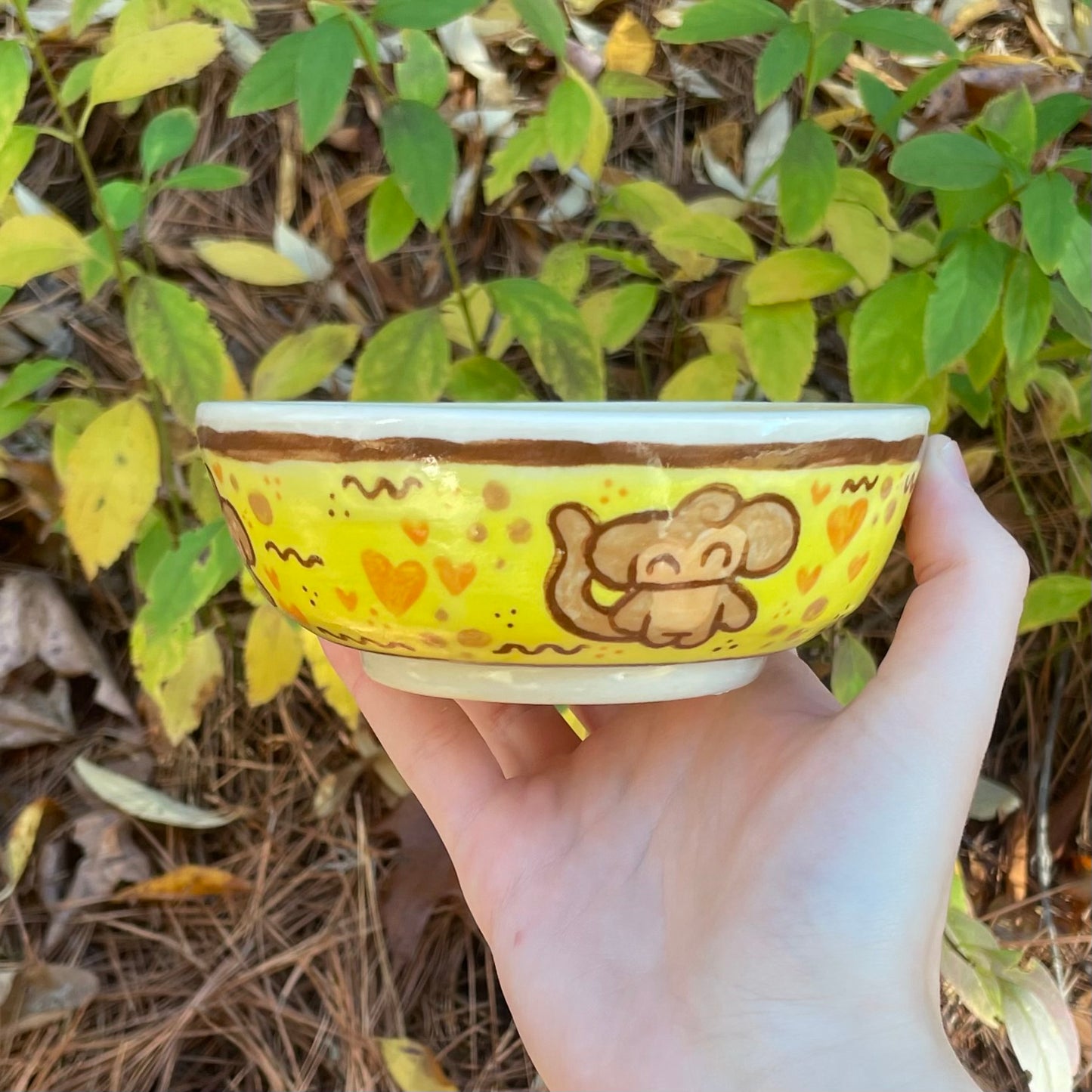 yellow monkey wheel thrown ceramic stoneware dish!