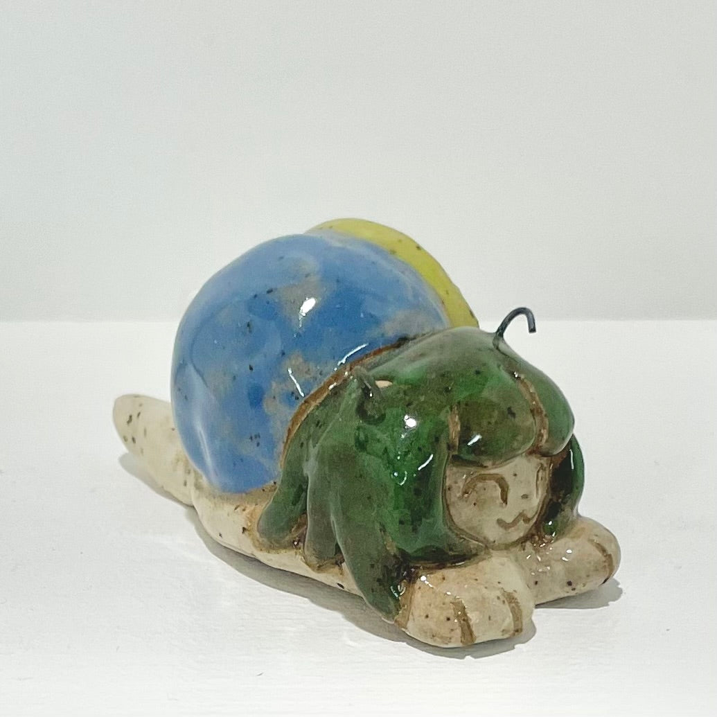 blue green snailgirl handmade ceramic stoneware figure!
