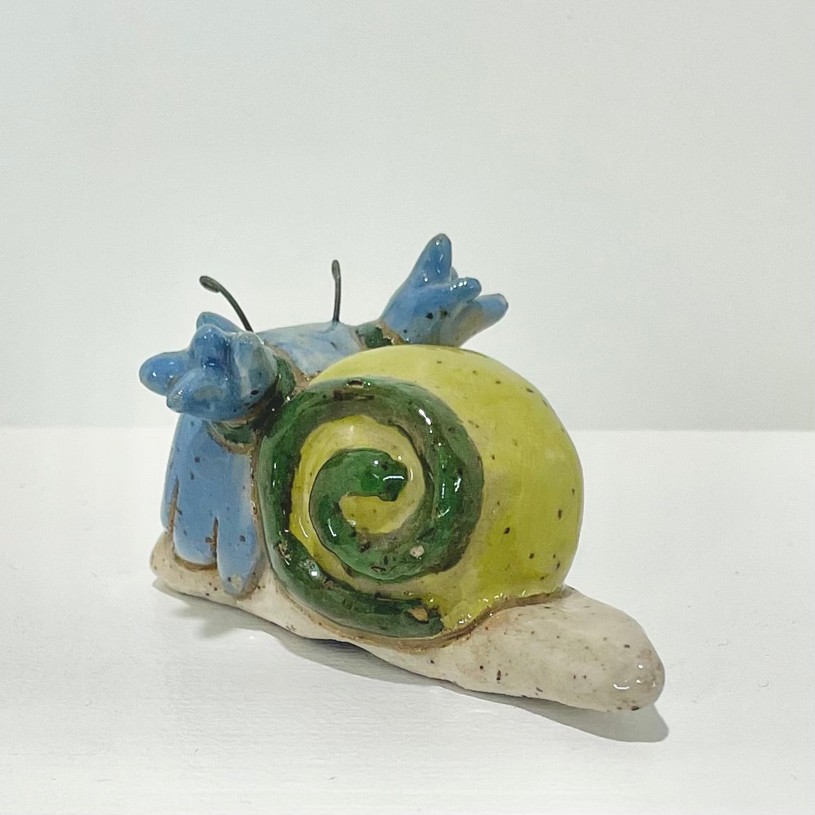 blue green snailgirl handmade ceramic stoneware figure!