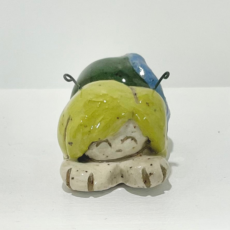 green blue snailgirl handmade ceramic stoneware figure!