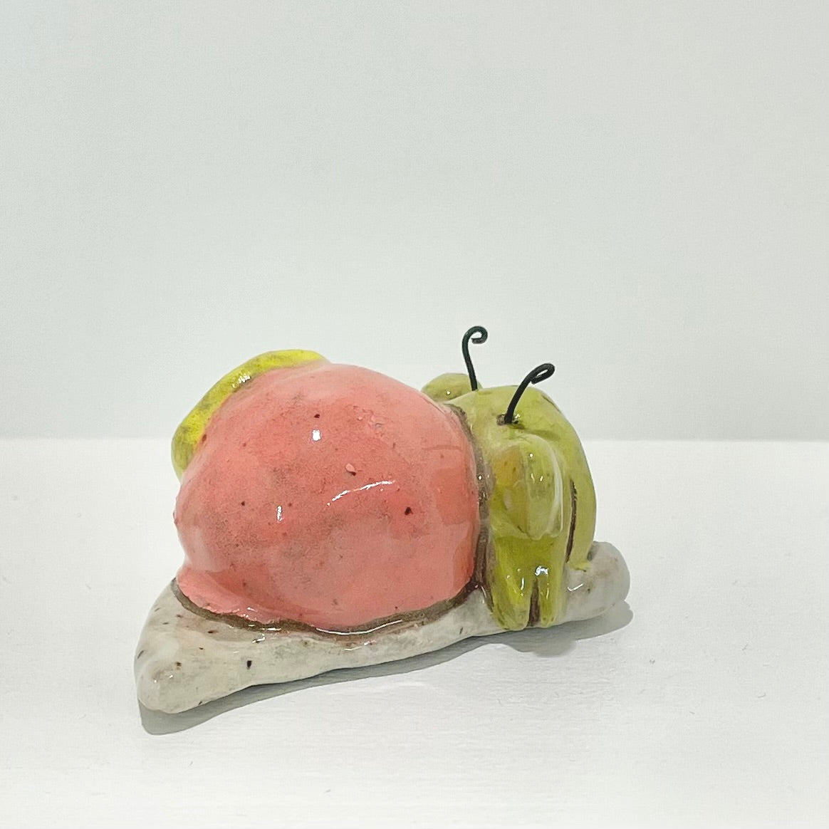 green pink snailgirl handmade ceramic stoneware figure!