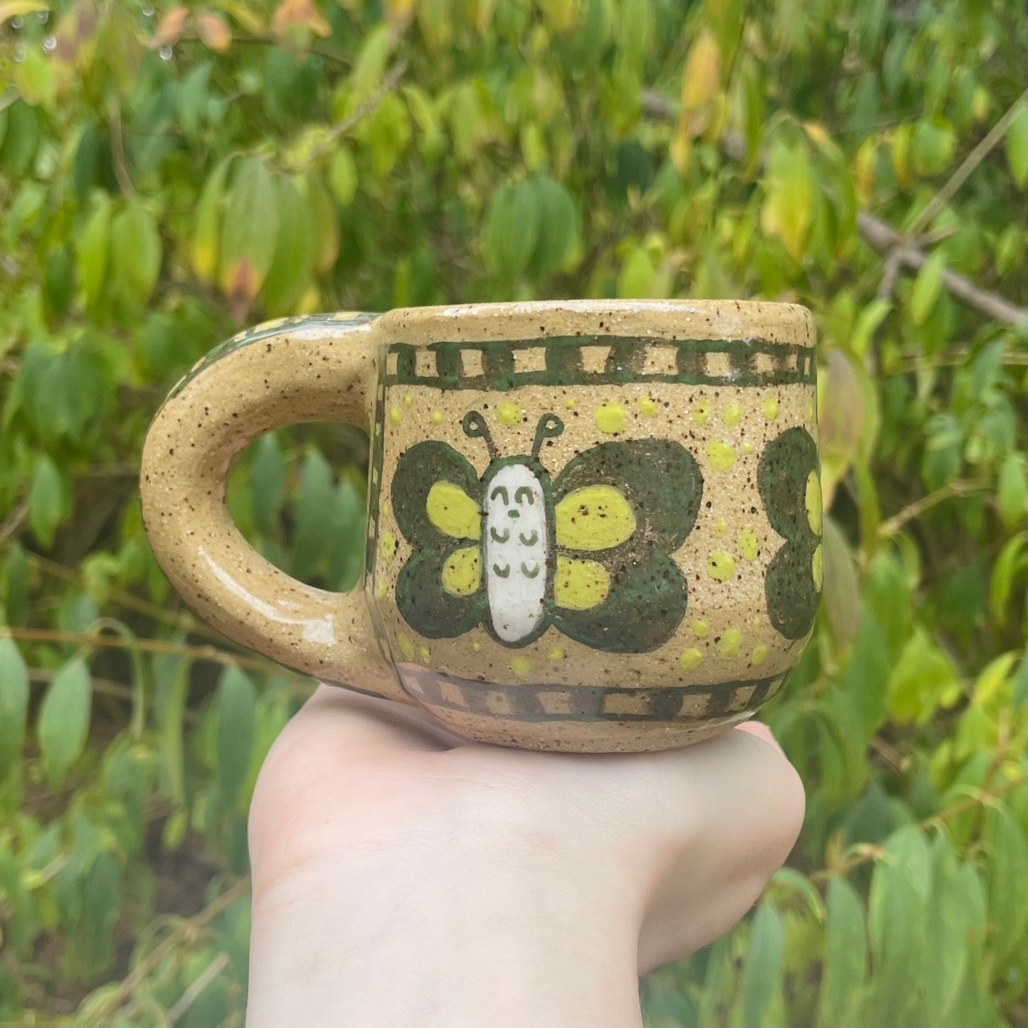 green butterflies handmade ceramic stoneware mug!