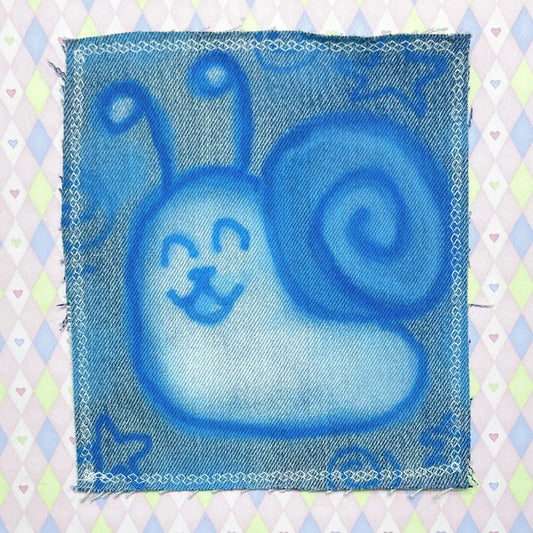 blue snail kawaii airbrushed denim jumbo fabric patch!