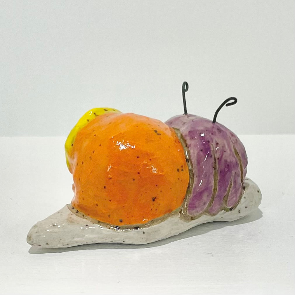 purple orange snailgirl handmade ceramic stoneware figure!