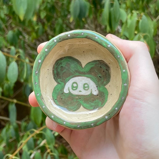 cloverdog puppy green handmade small ceramic stoneware trinket dish!