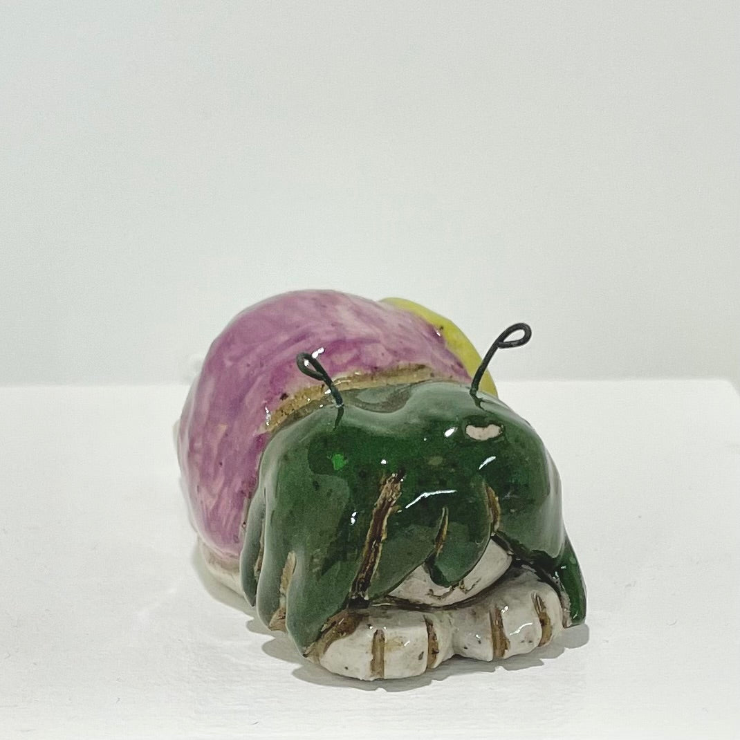 purple green snailgirl handmade ceramic stoneware figure!