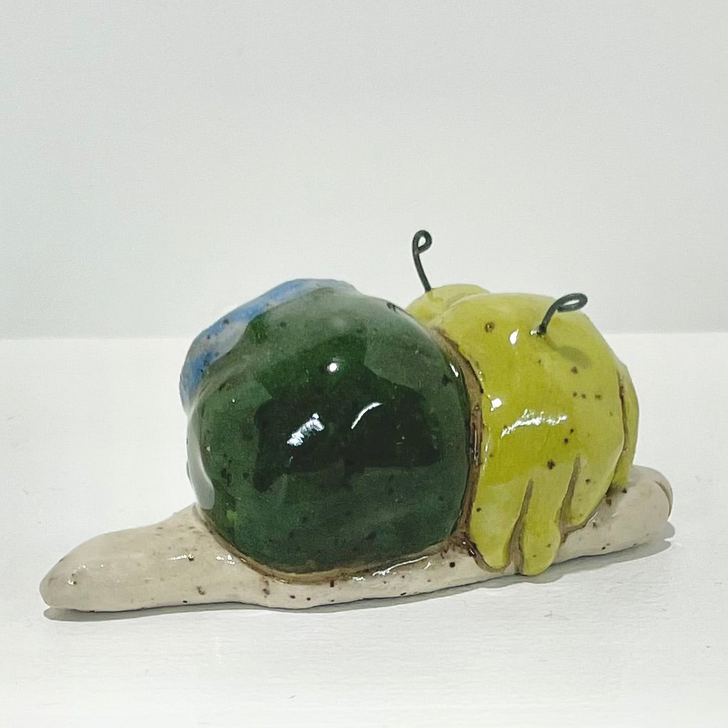 green blue snailgirl handmade ceramic stoneware figure!