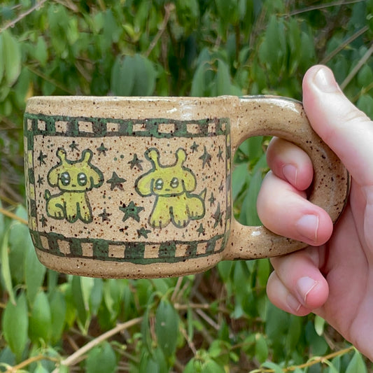 gneep gnarp green alien puppies handmade ceramic stoneware mug!