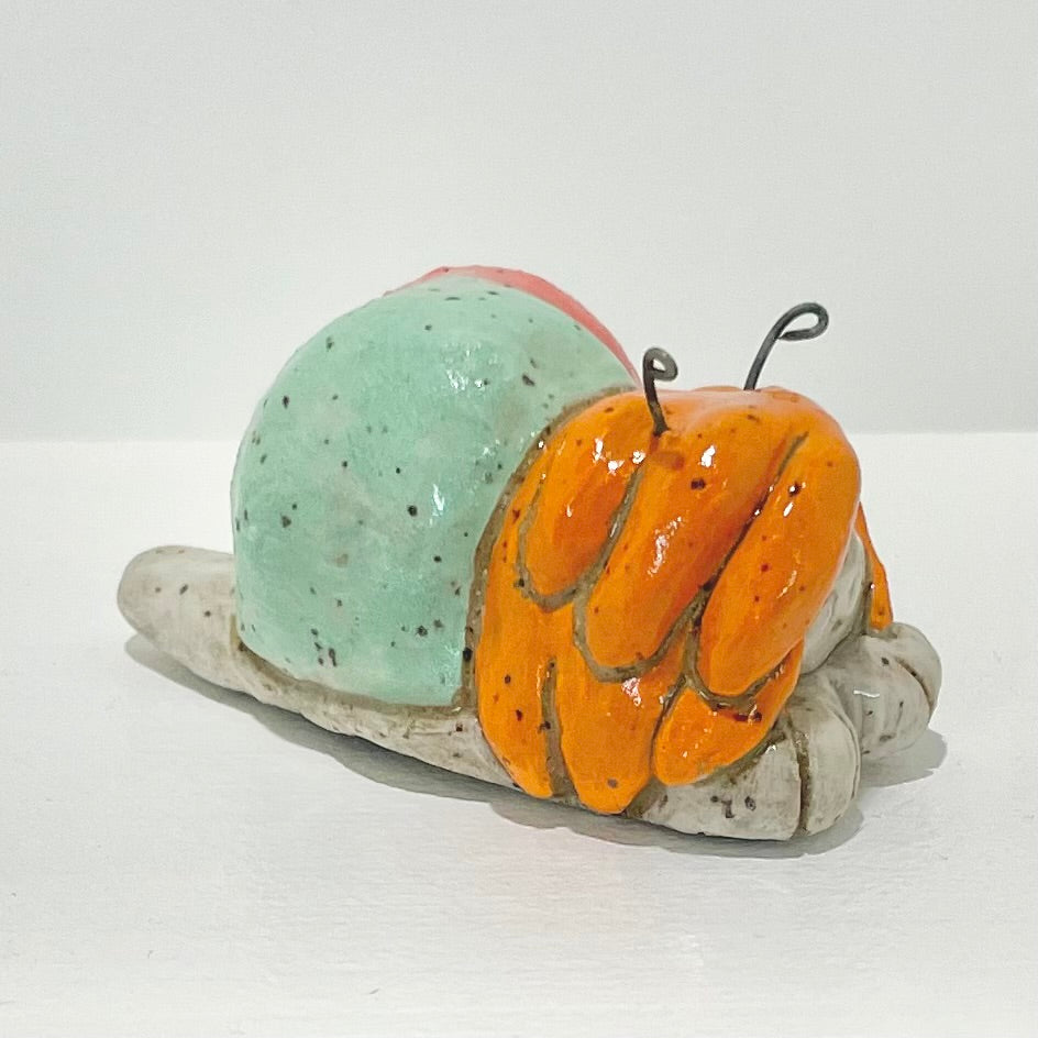 teal orange snailgirl handmade ceramic stoneware figure!