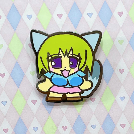 nyan neko sugar girls kawaii raku-chan anime silver silk print enamel pin! (2")