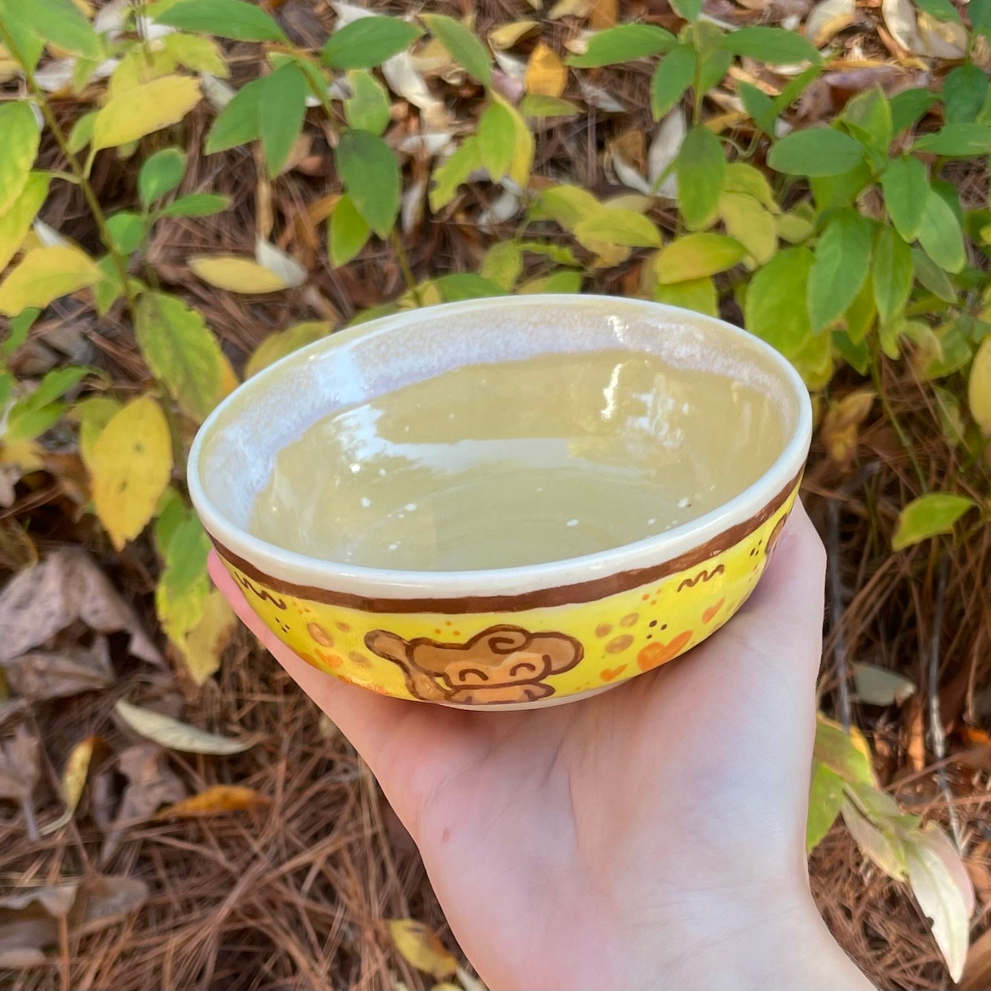 yellow monkey wheel thrown ceramic stoneware dish!