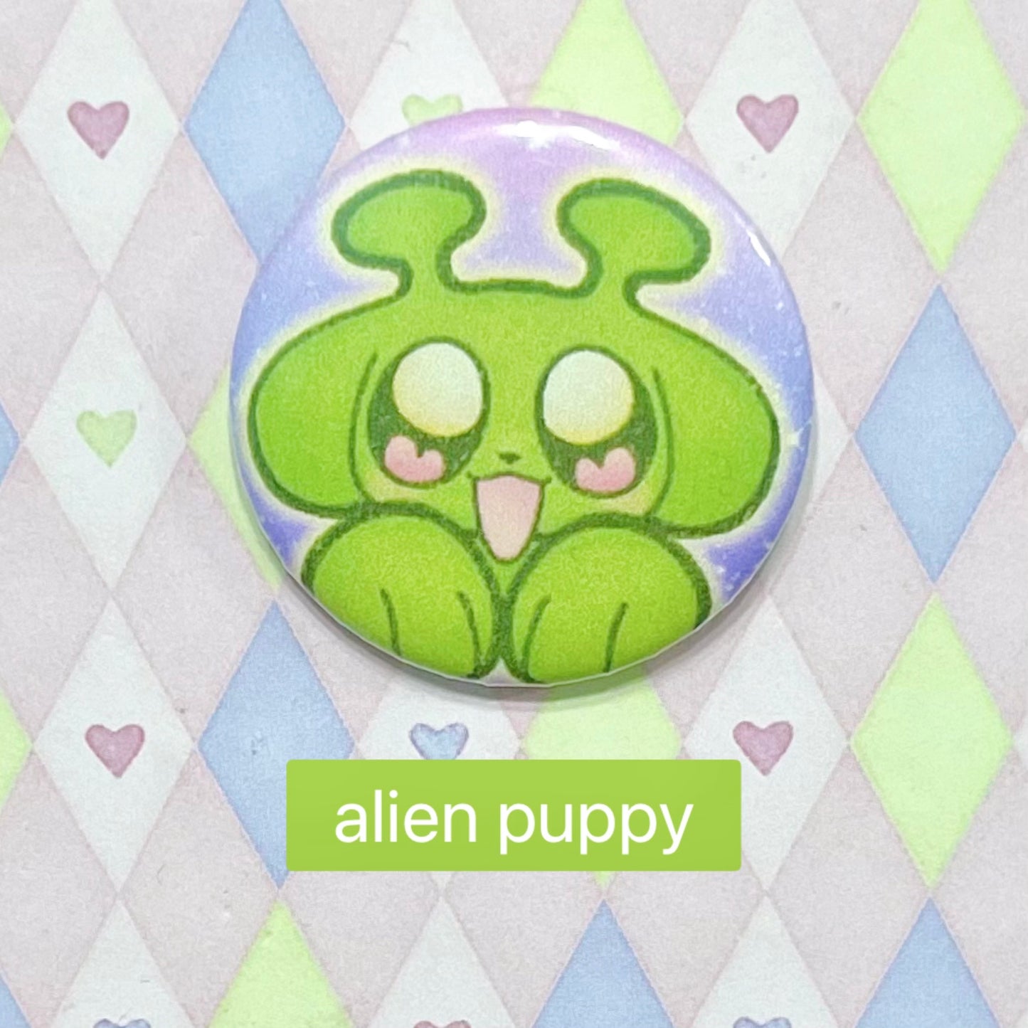 alien kitty and puppy kawaii cute pinback buttons! (1.5")