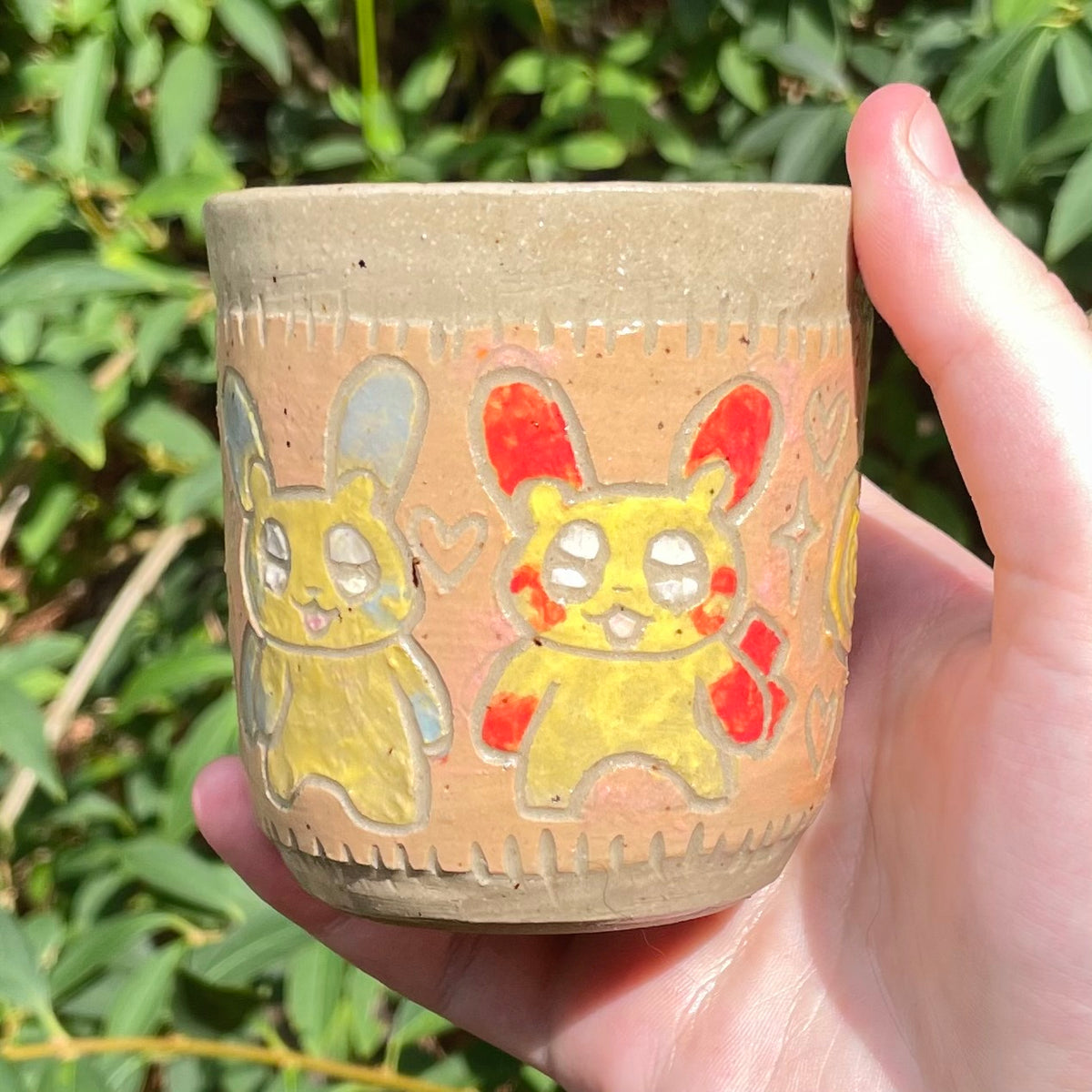 plus minus bunnies handmade ceramic stoneware cup!