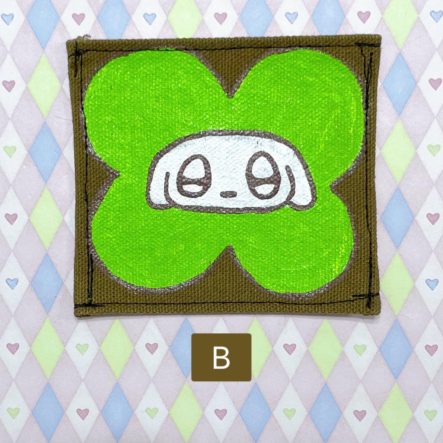 cloverdog kawaii handpainted brown canvas fabric patches!