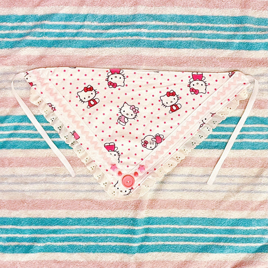 white pink kawaii kitty lace button fabric bandana!