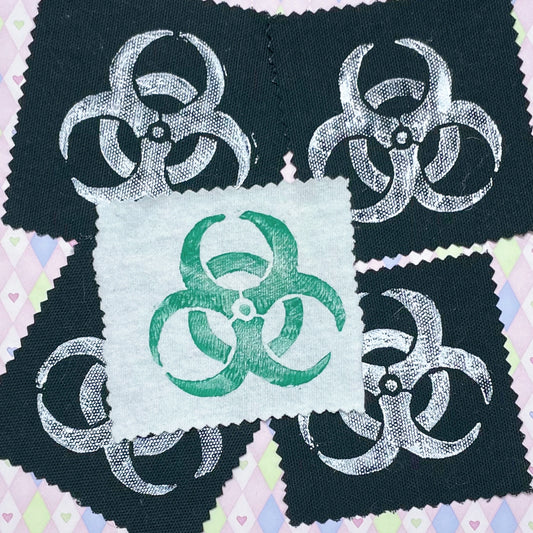 biohazard symbol white black block canvas print fabric patches!