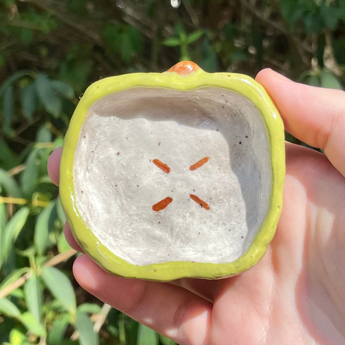 small green apple handmade ceramic stoneware trinket dish!