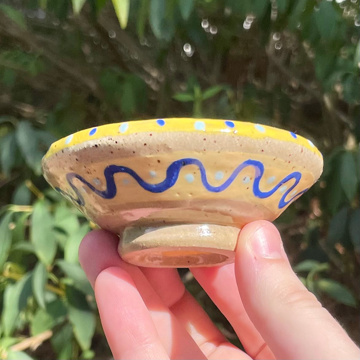 mini yellow chao wheel thrown ceramic stoneware dish!