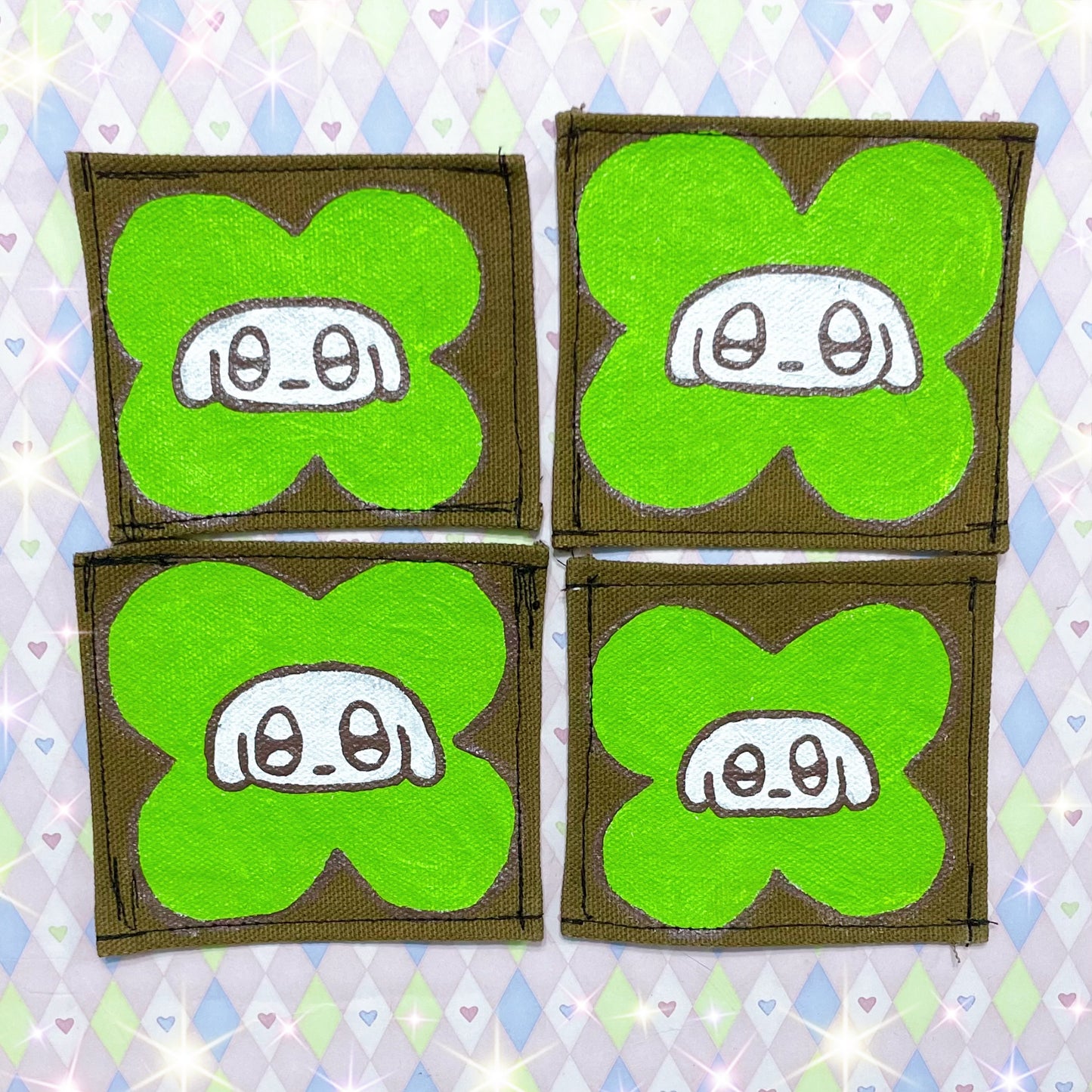 cloverdog kawaii handpainted brown canvas fabric patches!
