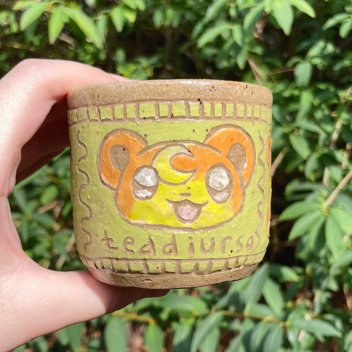 orange teddy bear moon handmade ceramic stoneware mug!