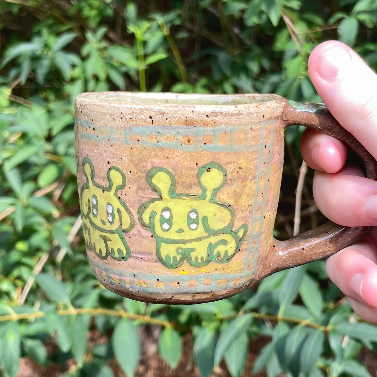 gneep gnarp green alien puppies handmade ceramic stoneware mug!