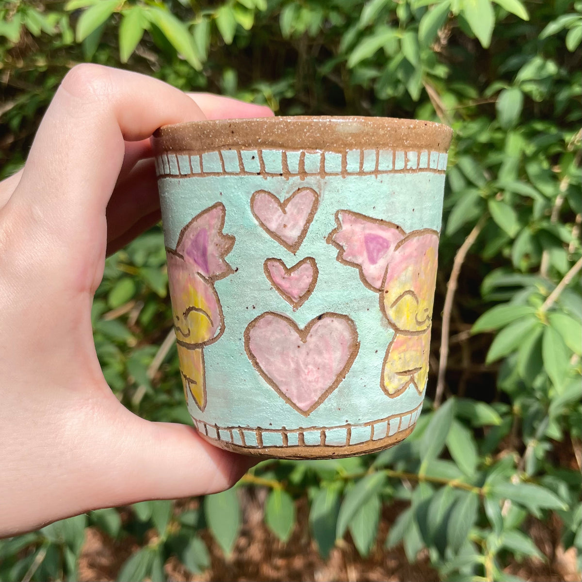 pink cat kawaii creature handmade ceramic stoneware mug!
