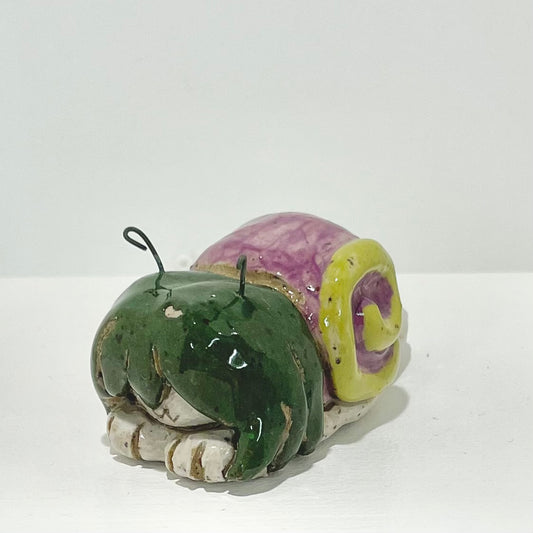 purple green snailgirl handmade ceramic stoneware figure!