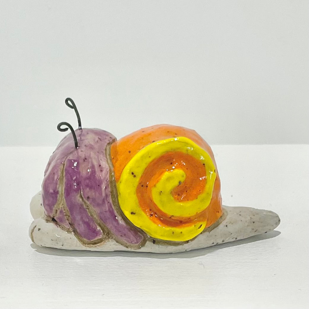 purple orange snailgirl handmade ceramic stoneware figure!