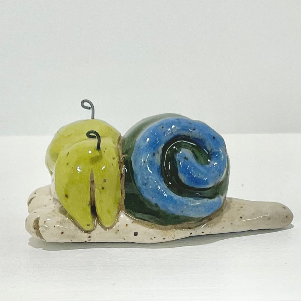 green blue snailgirl handmade ceramic stoneware figure!