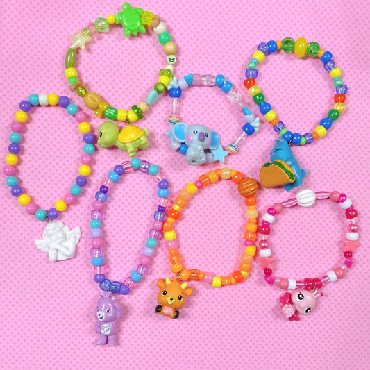 assorted rainbow 7 piece handmade kandi bracelet set!
