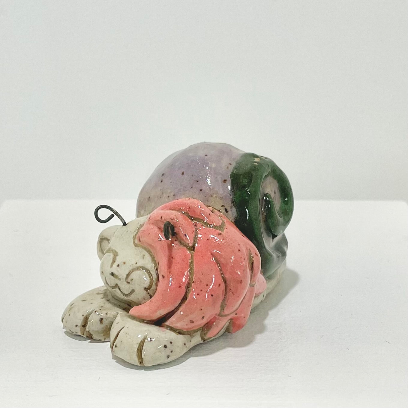 green pink purple snailgirl handmade ceramic stoneware figure!