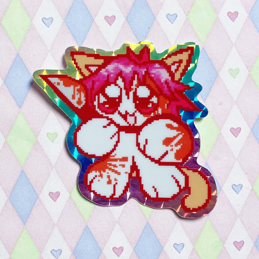 yancat yandere catgirl prismatic rainbow sticker! (2.5")