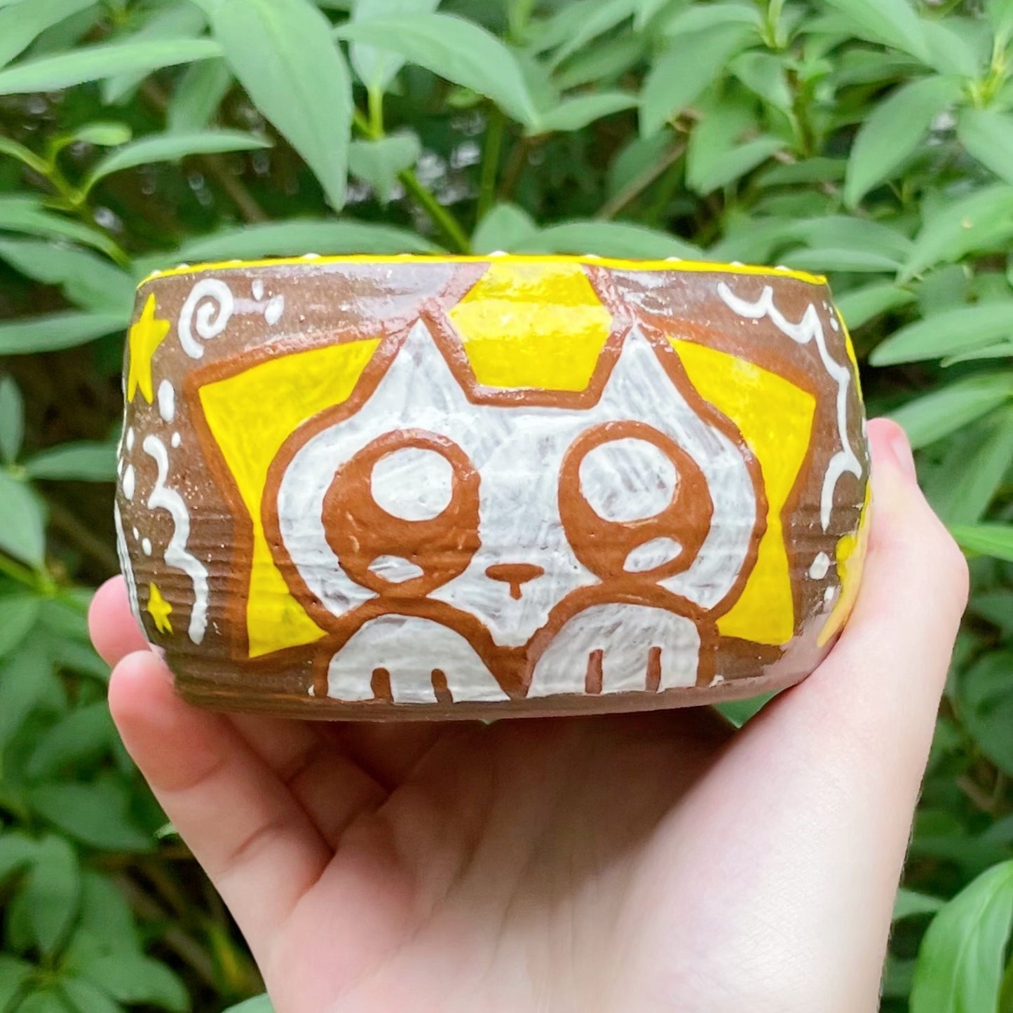 starcat white brown yellow kawaii stoneware ceramic bowl!
