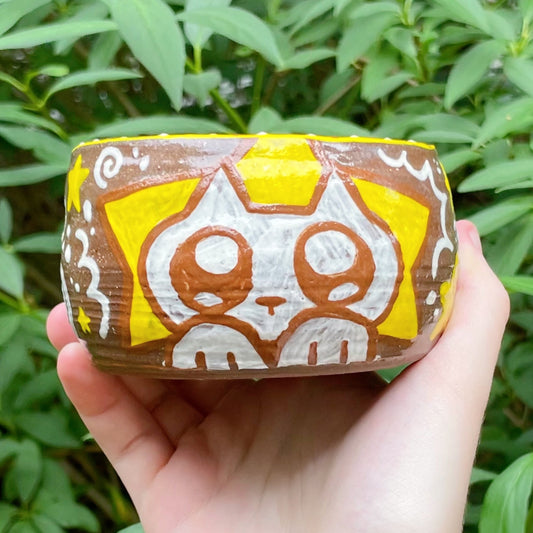 starcat white brown yellow kawaii stoneware ceramic bowl!