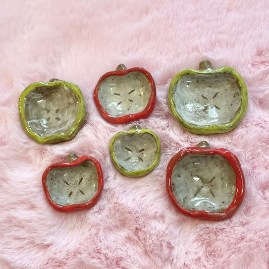 red and green apple handmade ceramic stoneware pins!