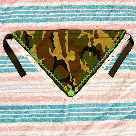 green brown camo lace button fabric bandana!