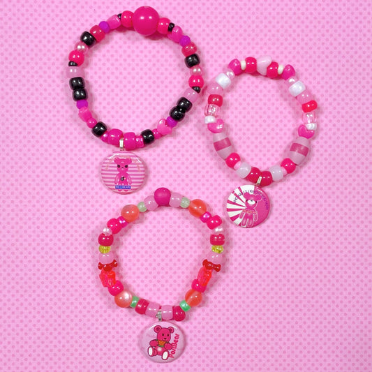 bearbrick pink 3 piece handmade kandi bracelet set!