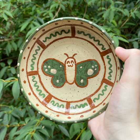 green brown butterfly kawaii ceramic stoneware plate!